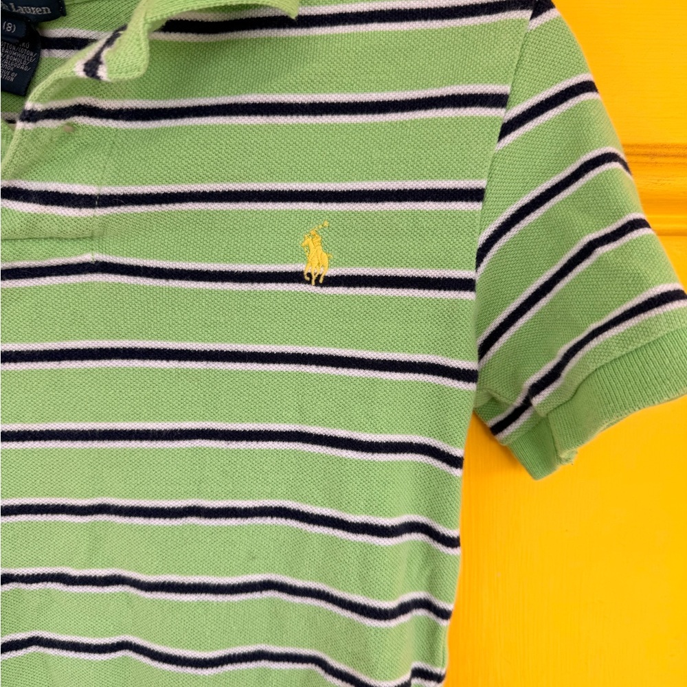 Ralph Lauren Green Striped Polo with Navy & White
